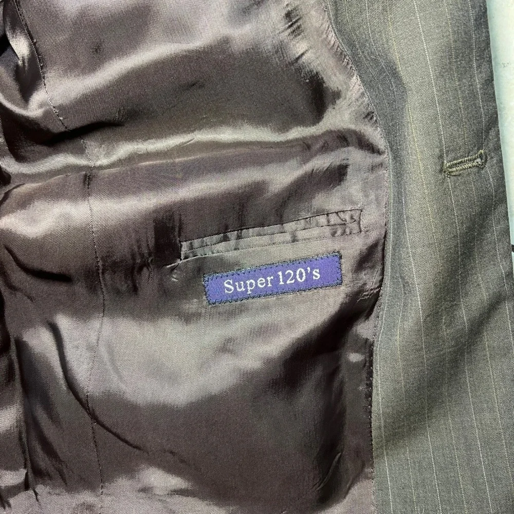 ADOLFO Made in Italy Mens 40R Pinstripe‎ Wool Super 120s Blazer Brown